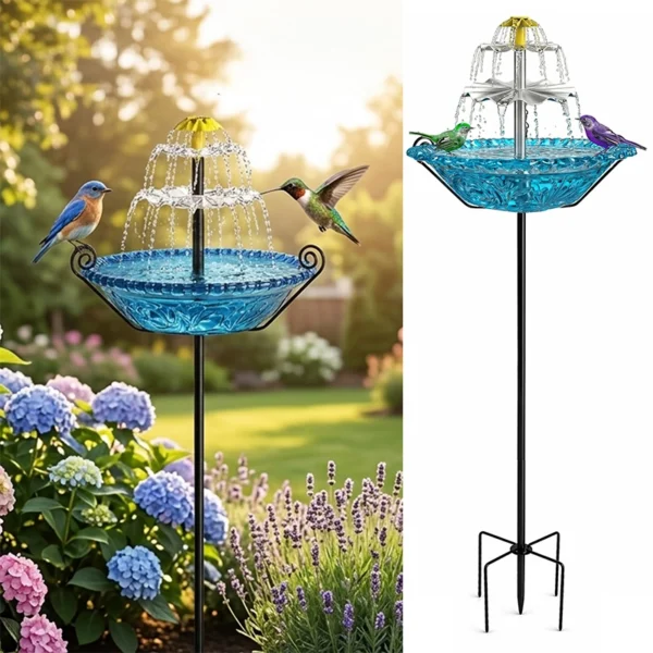 Solar Fountain for Bird Bath Outside with Stakes-Blue Solar Fountain for Bird Bath Outside with Stakes-Blue