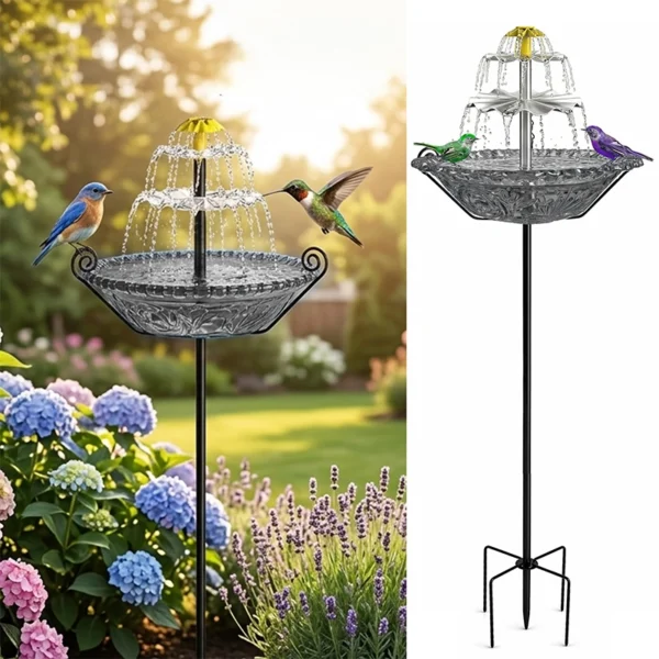 Solar Fountain for Bird Bath Outside with Stakes-Gray Solar Fountain for Bird Bath Outside with Stakes-Gray