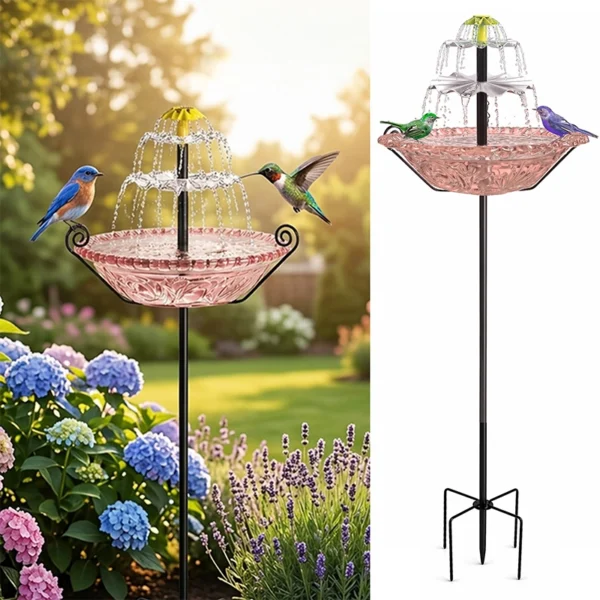 Solar Fountain for Bird Bath Outside with Stakes-Pink Solar Fountain for Bird Bath Outside with Stakes-Pink