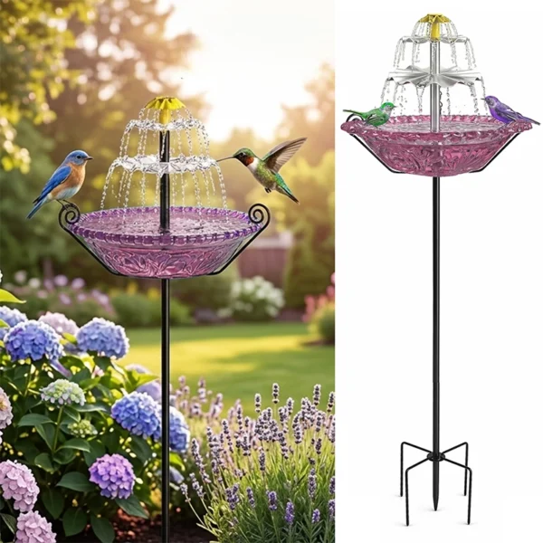 Solar Fountain for Bird Bath Outside with Stakes-Purple Solar Fountain for Bird Bath Outside with Stakes-Purple